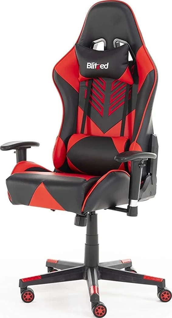 صندلی گیمینگ طرح مسابقه ای چرم مصنوعی بلیتز بدون بالشتک سر و کوسن کمری و زیرپایی - قرمز