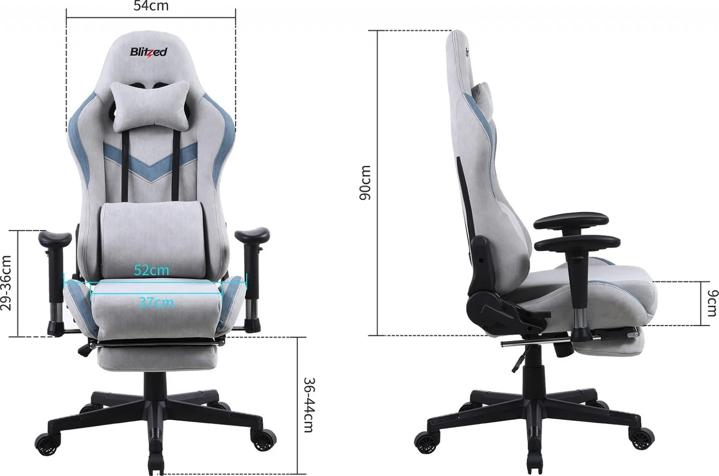صندلی گیمینگ مسابقه ای Blitzed مدل Bali با زیرپایی جمع شونده - خاکستری | BALIGREY