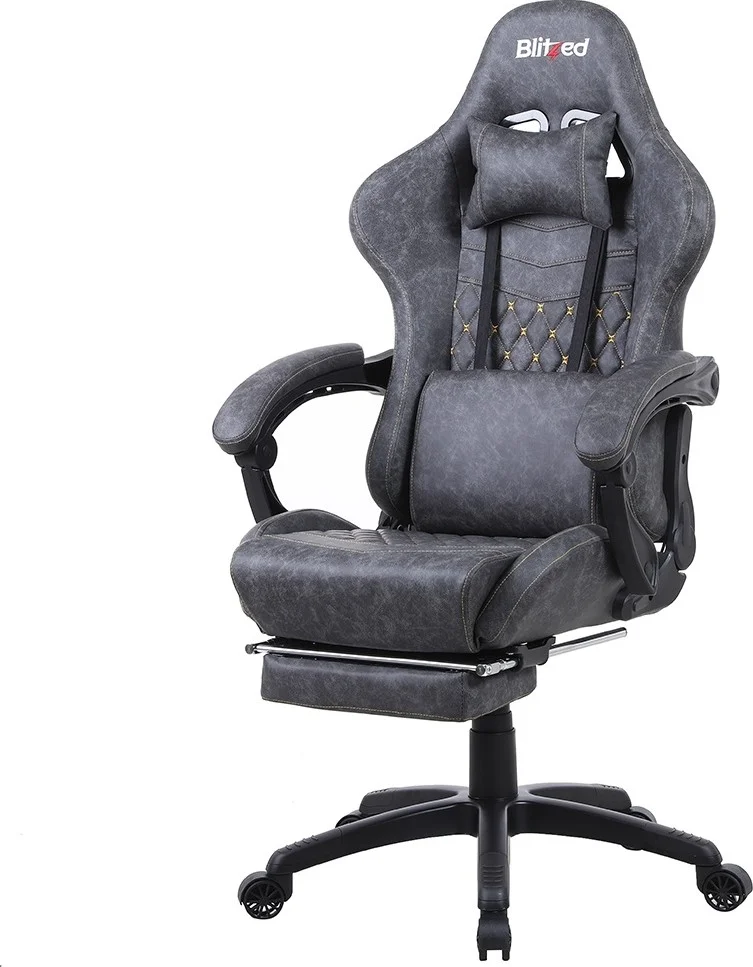 صندلی گیمینگ Blitzed مدل مسابقه ای با زیرپایی جمع شونده پروفسور - خاکستری | PROFESSORGREY
