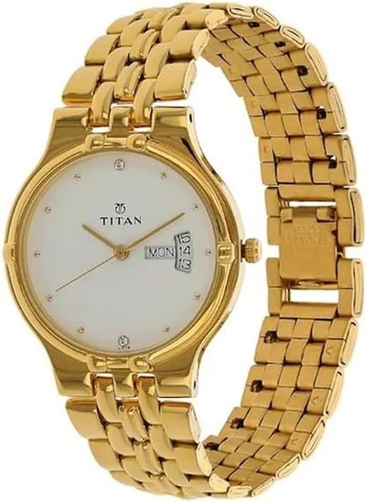 ساعت مچی مردانه تایتان کارishma آنالوگ صفحه سفید مدل NL1107YM07، طلایی/سفید