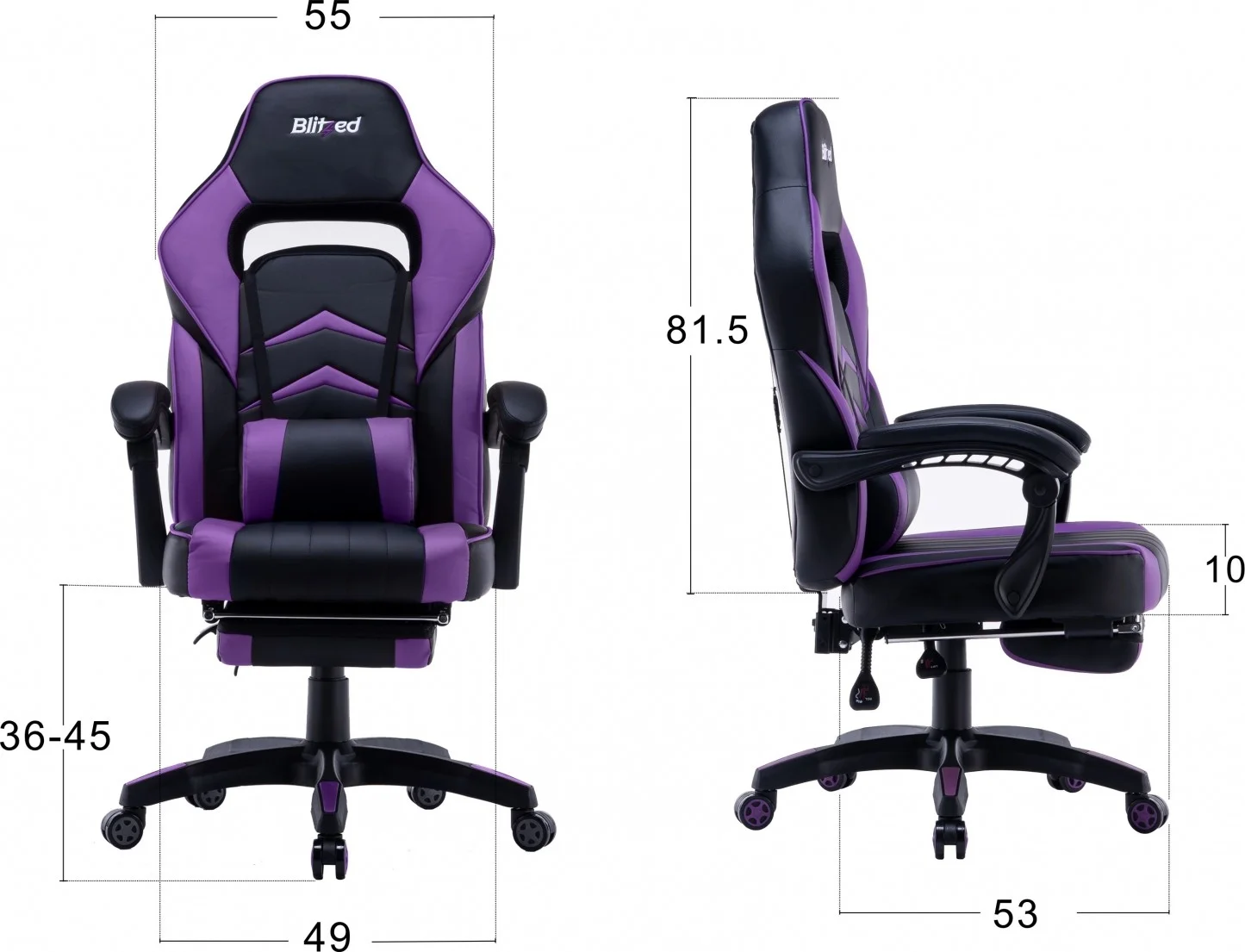 صندلی گیمینگ Blitzed مدل Helsinki با زیرپایی - بنفش/مشکی | HELSINKIPURPLE