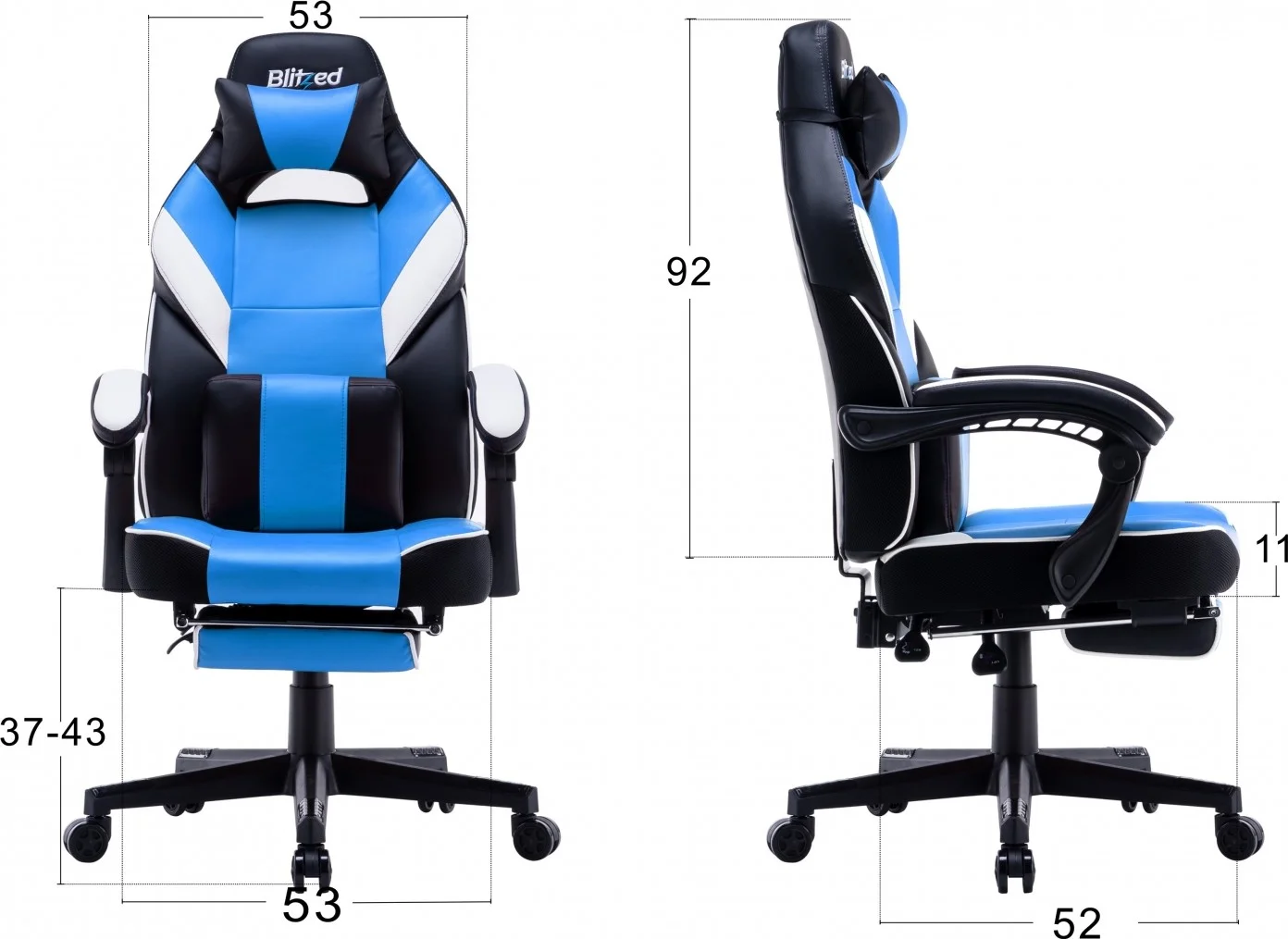 صندلی گیمینگ Blitzed مدل Porto با زیرپایی جمع شونده - آبی/مشکی | PORTOBLUE
