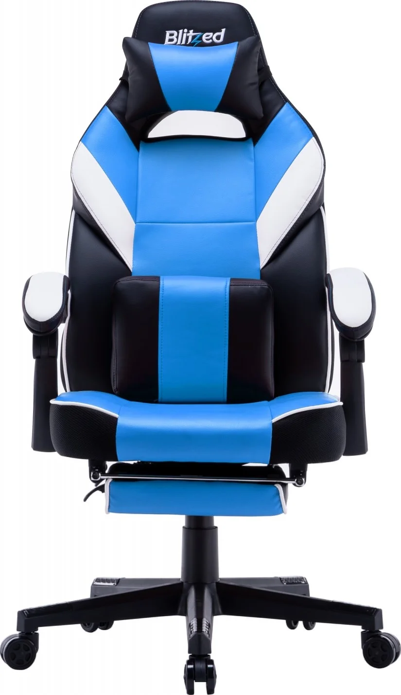 صندلی گیمینگ Blitzed مدل Porto با زیرپایی جمع شونده - آبی/مشکی | PORTOBLUE