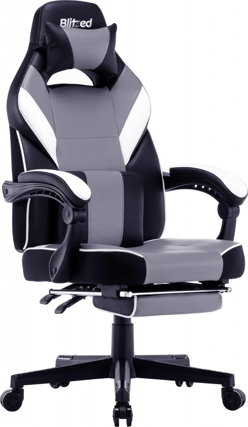 صندلی گیمینگ Blitzed مدل Porto با زیرپایی جمع‌شونده - خاکستری/مشکی | PORTOGREY
