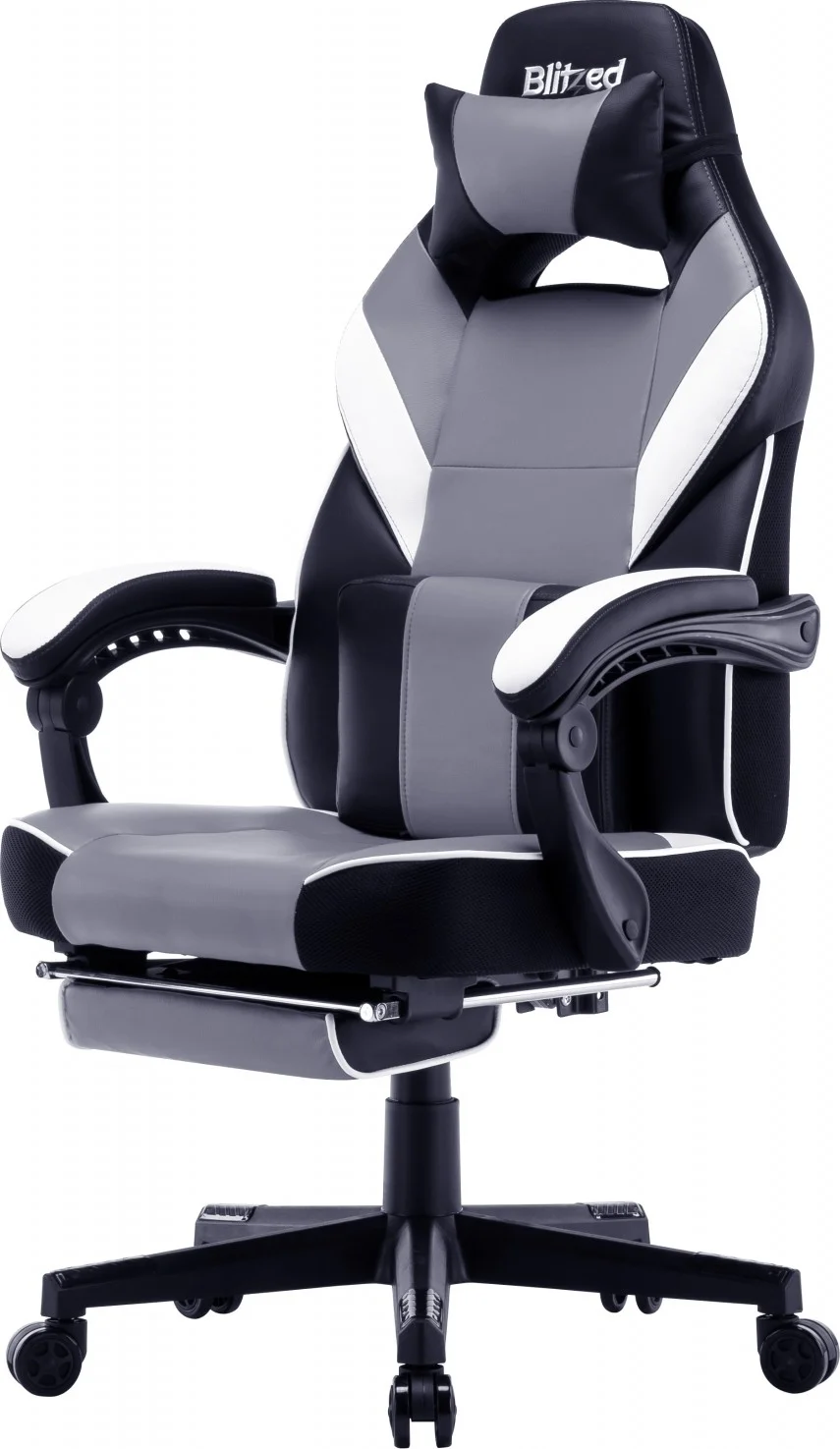 صندلی گیمینگ Blitzed مدل Porto با زیرپایی جمع‌شونده - خاکستری/مشکی | PORTOGREY