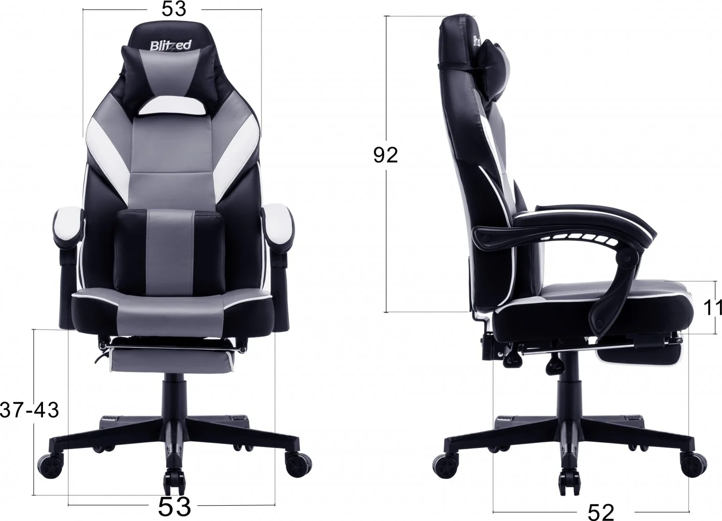 صندلی گیمینگ Blitzed مدل Porto با زیرپایی جمع‌شونده - خاکستری/مشکی | PORTOGREY