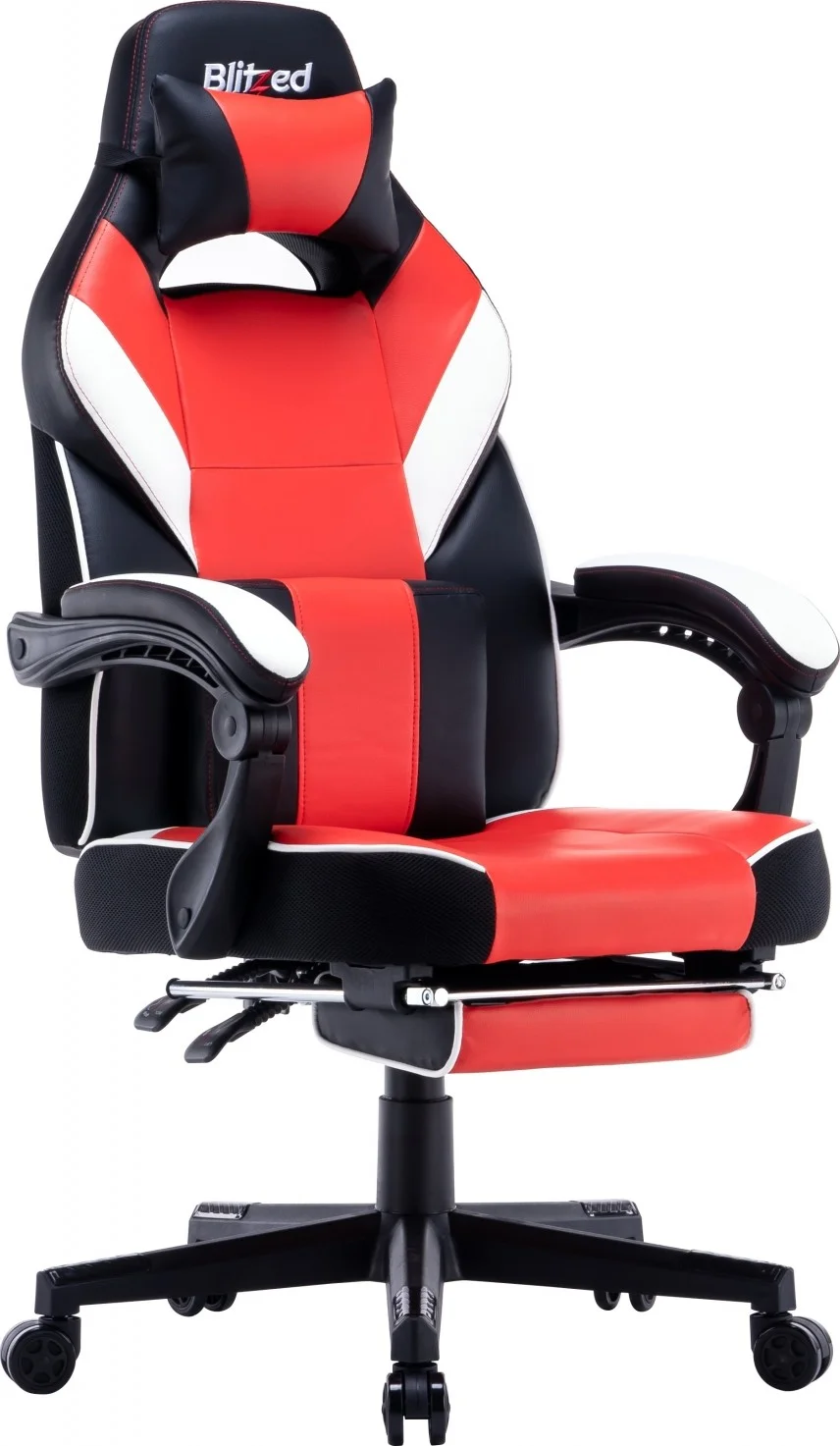 صندلی گیمینگ Blitzed مدل Porto با زیرپایی جمع شونده - قرمز/مشکی