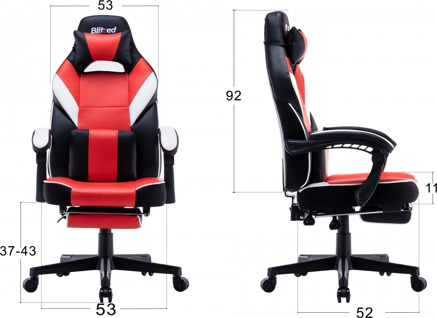 صندلی گیمینگ Blitzed مدل Porto با زیرپایی جمع شونده - قرمز/مشکی