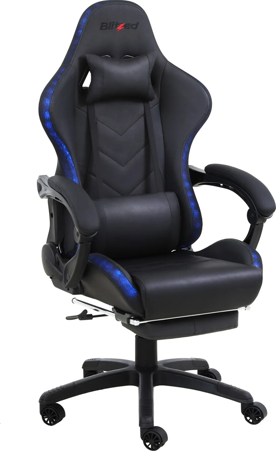 صندلی گیمینگ RGB مدل مسابقه ای با زیرپایی جمع شونده و بالش کمری ماساژور دار 6688 - مشکی | 6688