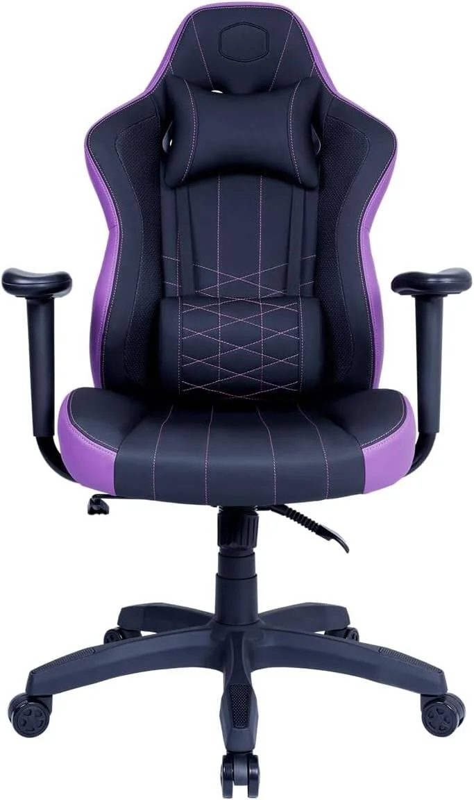 صندلی گیمینگ سری Cooler Master Caliber E1، دسته ثابت، تکیه گاه سر ارگونومیک، پشتیبانی کمری، روکش PU سوراخ دار و فوم داخلی با چگالی بالا، بنفش | CMI-GCE1-PR