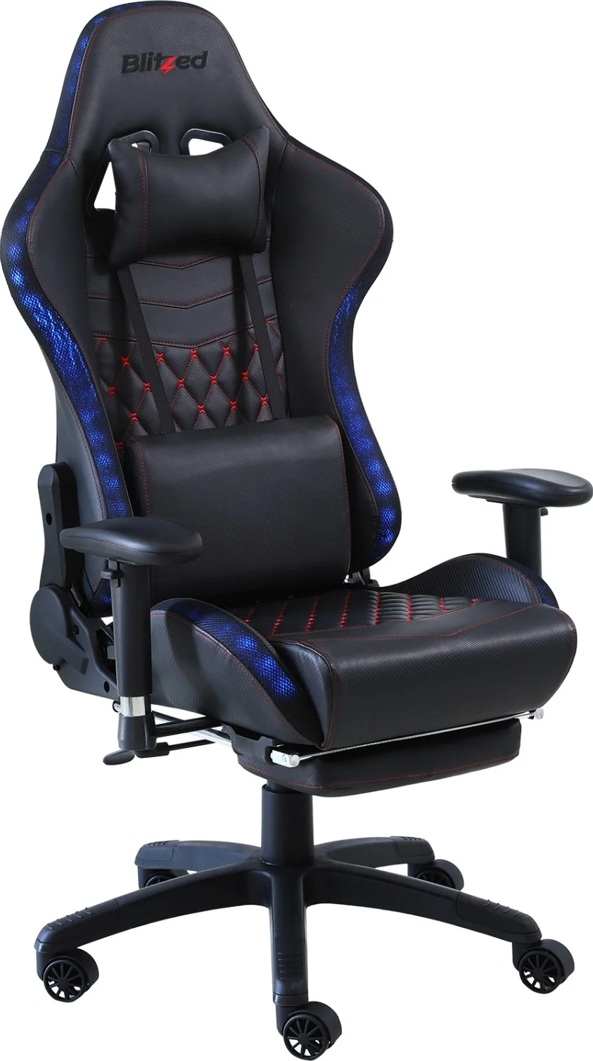 صندلی گیمینگ RGB مدل مسابقه ای با زیرپایی جمع شونده و بالش کمری ماساژور دار 6689 - مشکی | 6689