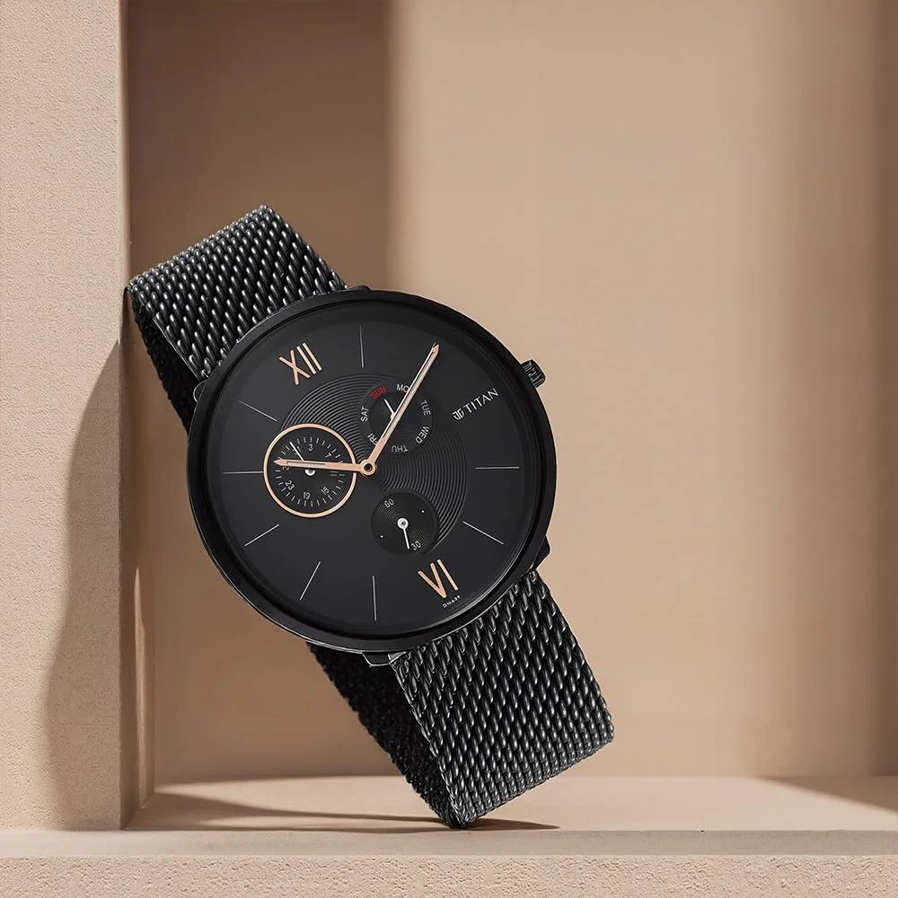 ساعت مچی آنالوگ مردانه تیتان با صفحه مشکی - 1877NM01