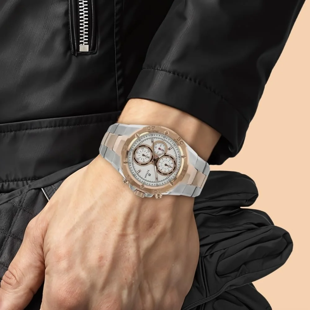 ساعت مچی مردانه تیتان مدل کرونوگراف فلزی با صفحه خاکستری Nm9308Km01/Nn9308Km01/Nr9308Km01، رنگ بند-چند رنگ