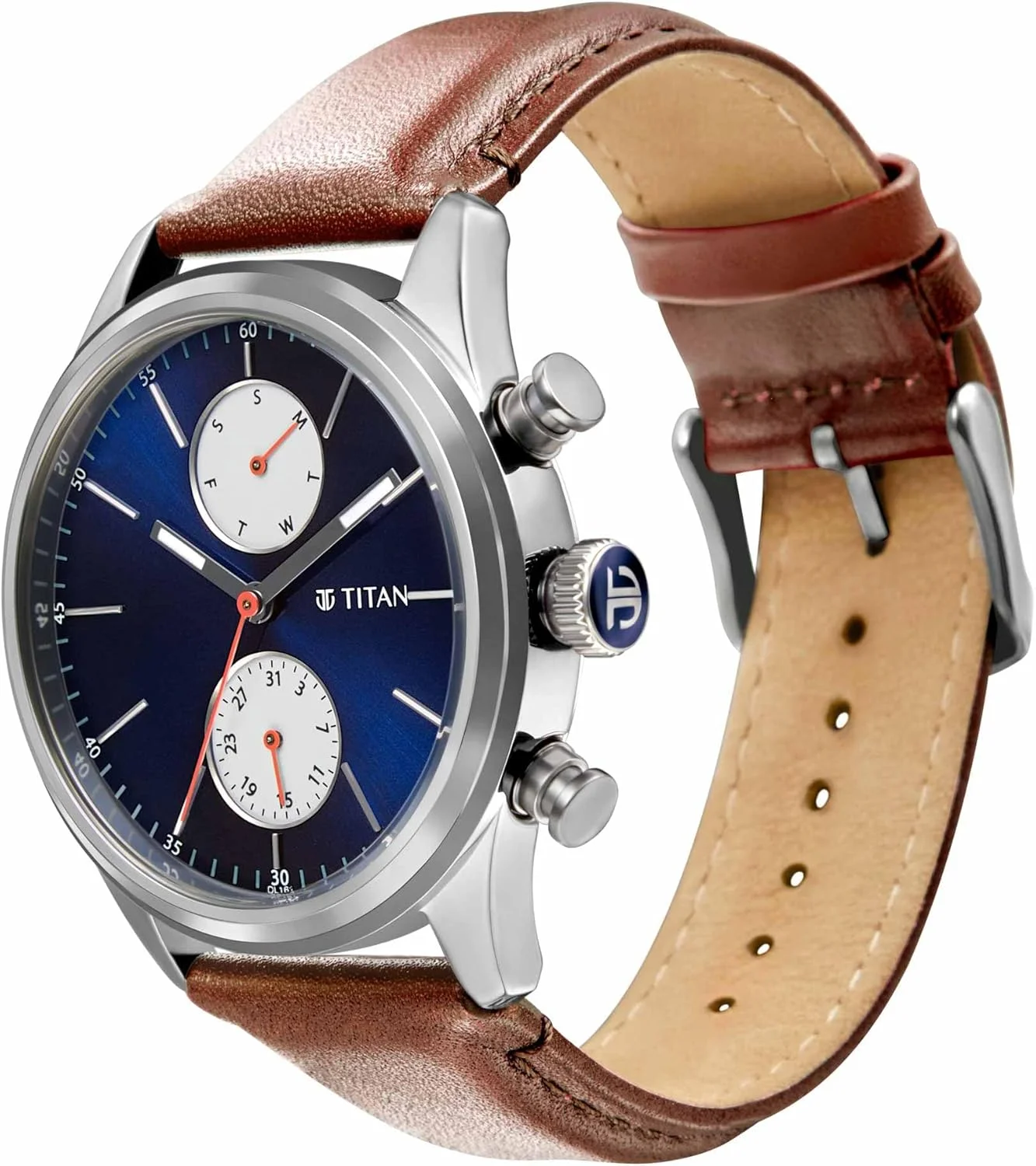 ساعت مچی عقربه ای مردانه تایتان بند چرمی قهوه ای - 1805SL06، آبی، بند
