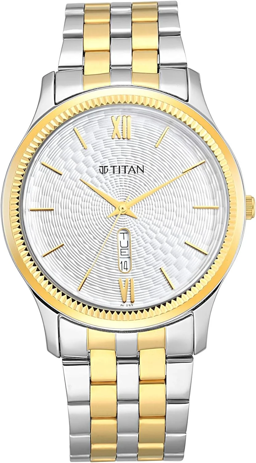 ساعت مچی آنالوگ مردانه تیتان با صفحه نقره ای مدل Np1824Bm02/Np1824Bm02، رنگ بند-نقره ای