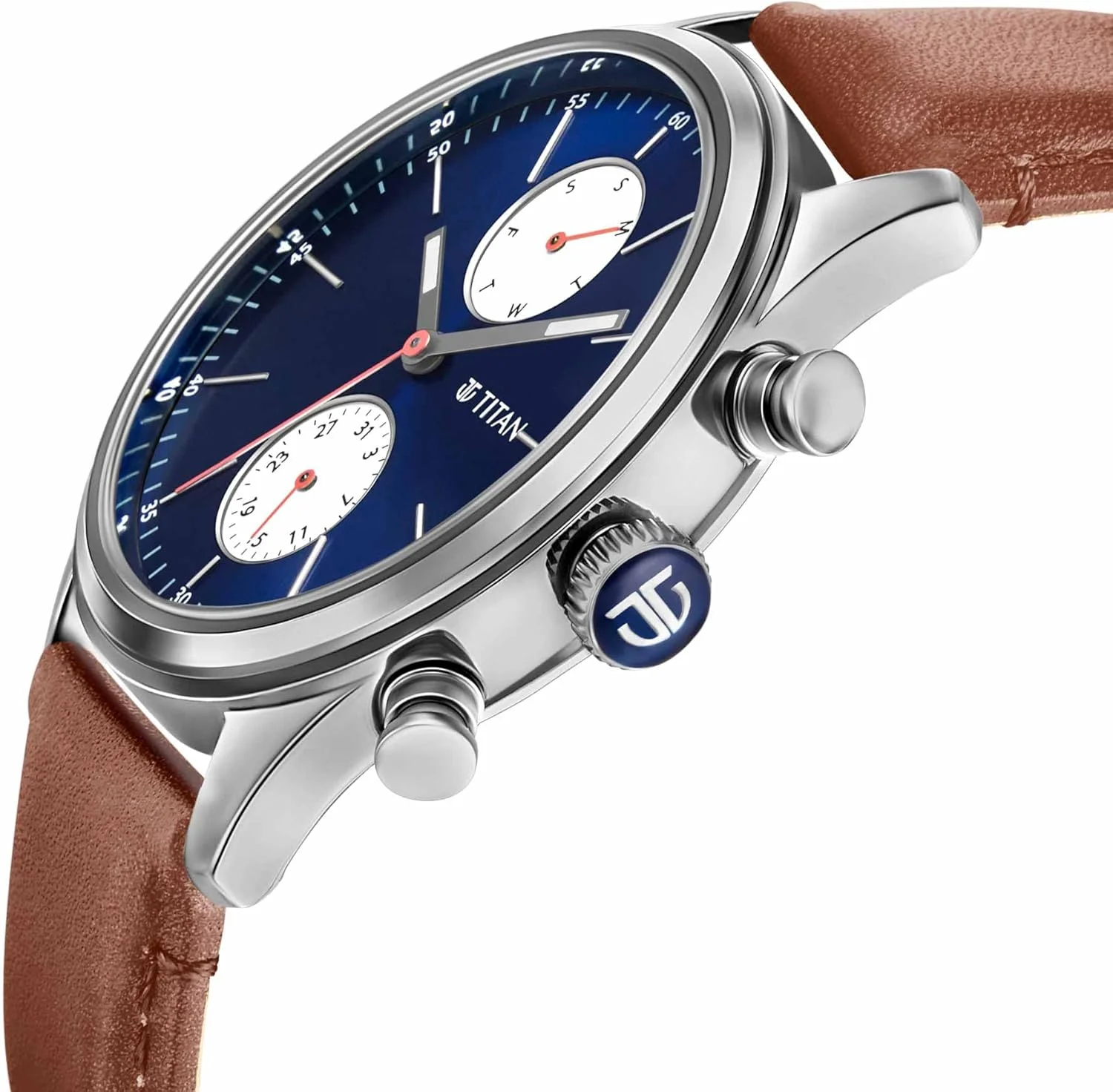 ساعت مچی عقربه ای مردانه تایتان بند چرمی قهوه ای - 1805SL06، آبی، بند