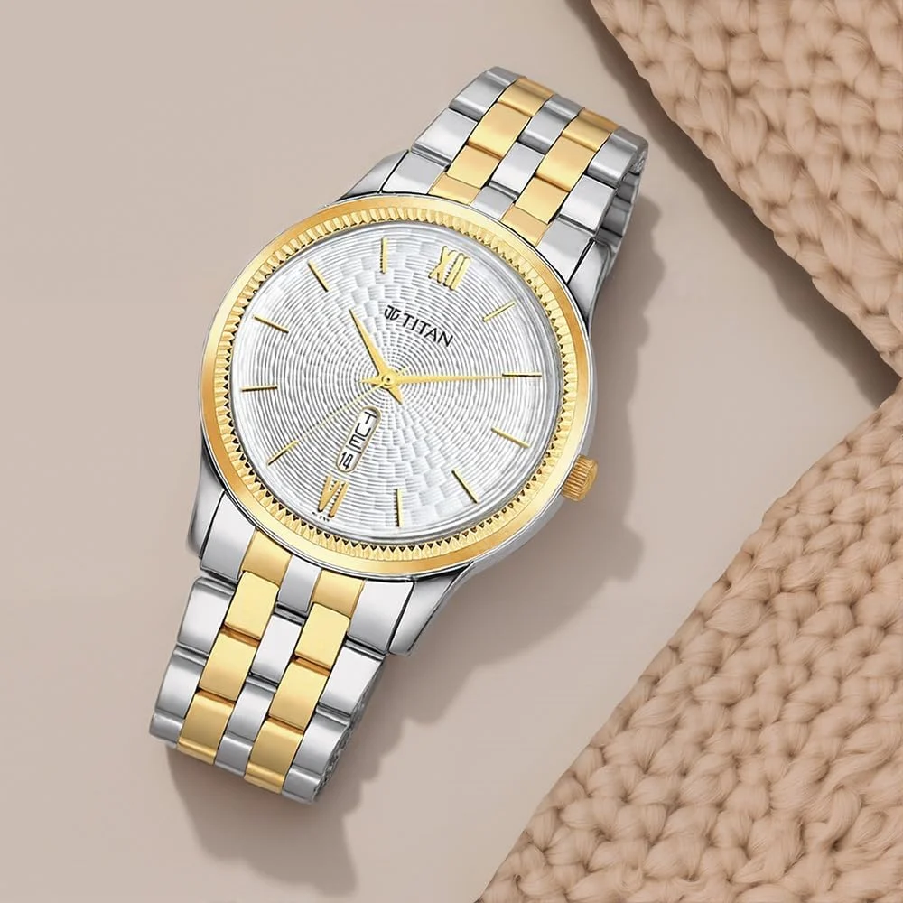 ساعت مچی آنالوگ مردانه تیتان با صفحه نقره ای مدل Np1824Bm02/Np1824Bm02، رنگ بند-نقره ای