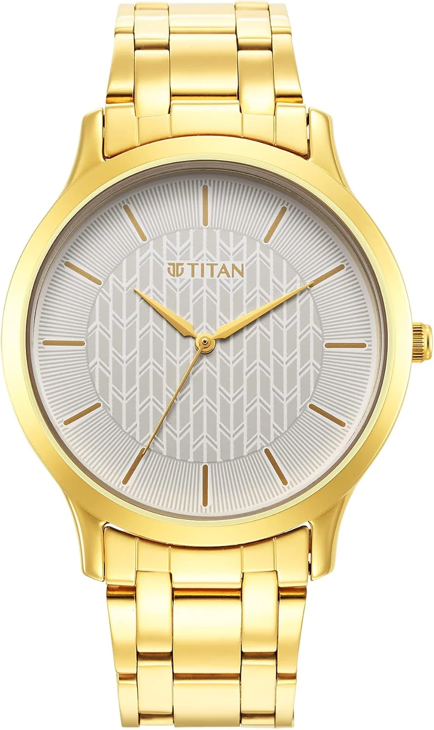 ساعت مچی مردانه تایتان مدل آنالوگ با صفحه سفید - 1825YM06، آبکاری زرد