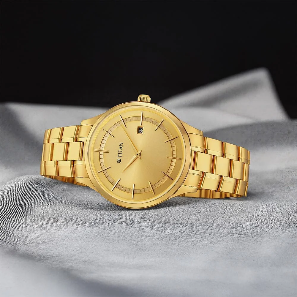 ساعت مچی مردانه تیتان مدل آنالوگ با صفحه طلایی - 90142YM01/NR90142YM01، طلایی، کلاسیک