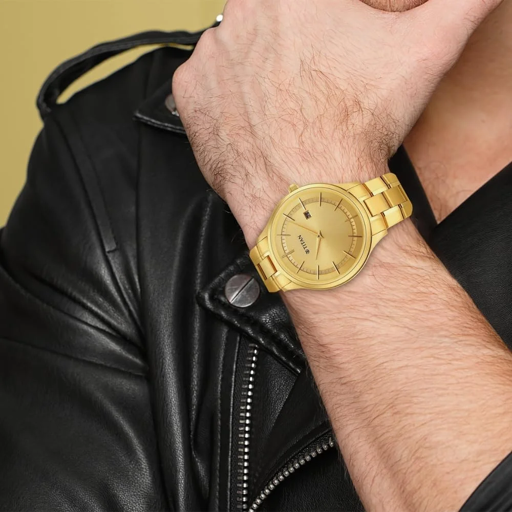 ساعت مچی مردانه تیتان مدل آنالوگ با صفحه طلایی - 90142YM01/NR90142YM01، طلایی، کلاسیک