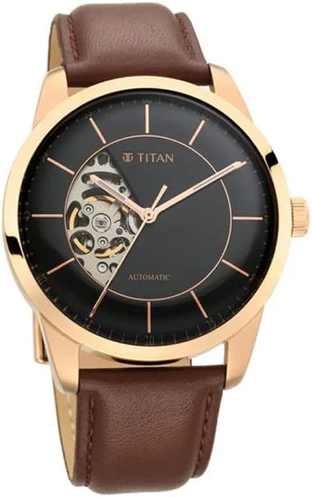 ساعت مچی مردانه تایتان اتوماتیک مدل 2020 با صفحه مشکی و بند چرمی - WTT90126WL02