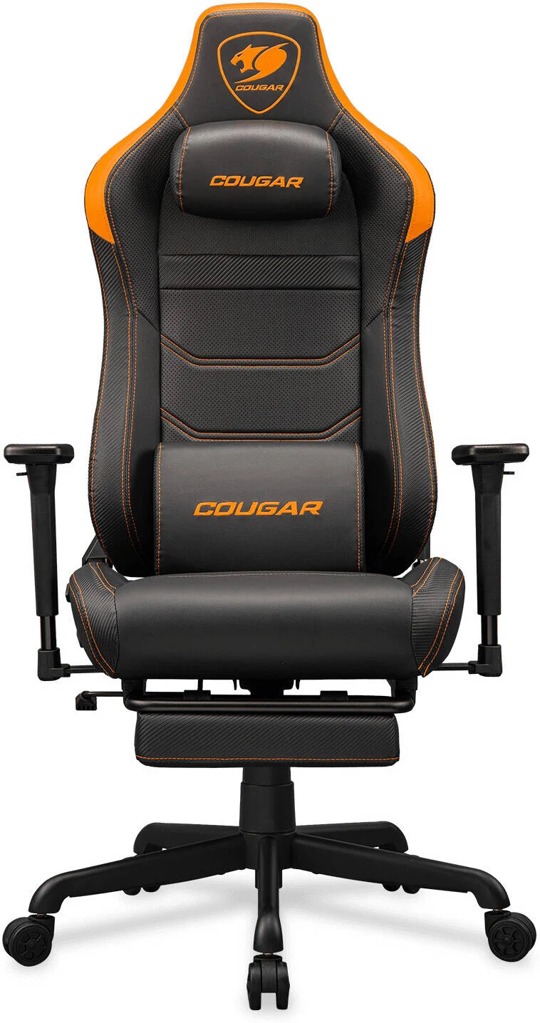 صندلی گیمینگ کوگار ARMOR EVO S، چرم PVC با کیفیت و تنفس پذیر، دسته های قابل تنظیم سه بعدی، بالشتک گردنی مموری فوم مغناطیسی، کوسن کمری، زیرپایی جمع شونده، مشکی/نارنجی | 3MEVSORB.0001