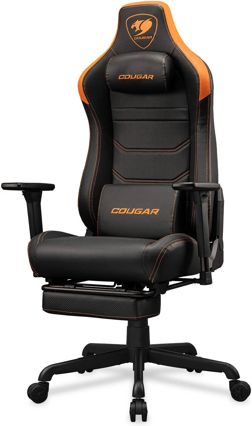 صندلی گیمینگ کوگار ARMOR EVO S، چرم PVC با کیفیت و تنفس پذیر، دسته های قابل تنظیم سه بعدی، بالشتک گردنی مموری فوم مغناطیسی، کوسن کمری، زیرپایی جمع شونده، مشکی/نارنجی | 3MEVSORB.0001