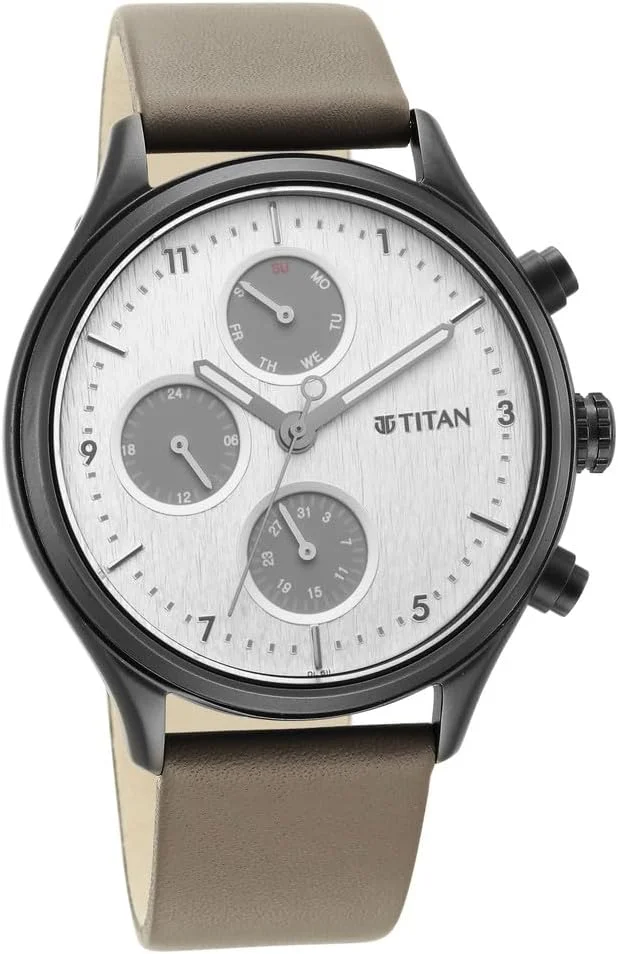 ساعت مچی مردانه تیتان آنالوگ با صفحه نقره ای - 1803NL02