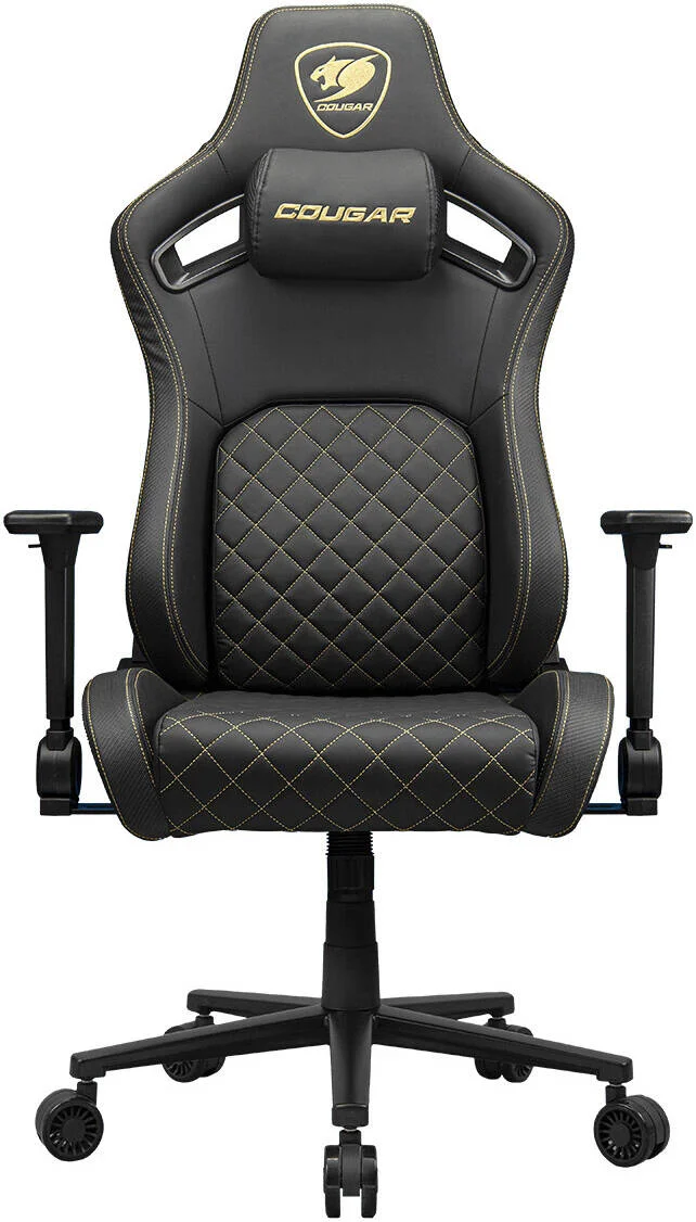 صندلی گیمینگ کوگار مدل Defensor Gold، سطح Hyper-Dura، پشتیبانی کمری پیشرفته PushBack، دسته های تاشو 4D، قابلیت خم شدن 155 درجه، تنظیم ارتفاع با پیستون، بالابر گازی کلاس 4 | 3MDFLGLB.0001