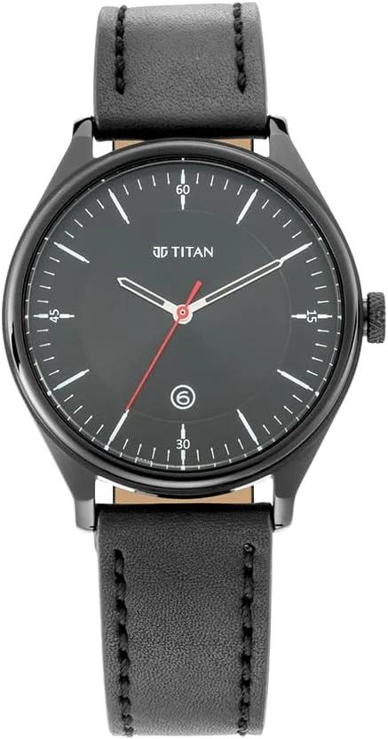 ساعت مچی آنالوگ مردانه تایتان | بند چرمی قهوه ای | صفحه گرد | مقاوم در برابر آب تا 50 متر