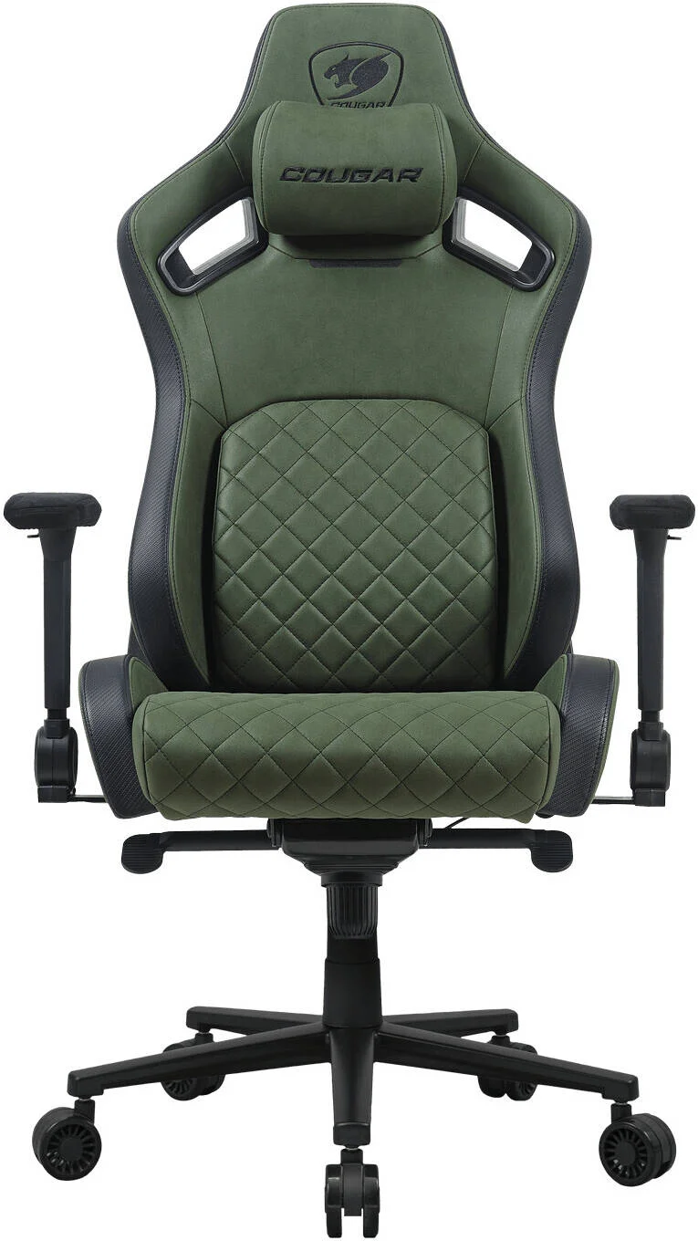 صندلی گیمینگ کوگار مدل Defensor S، پشتیبانی کمری پیشرفته PushBack، دسته های تاشو 4D، سطح پارچه چرم‌مانند، طراحی قابل تنظیم، سیلندر بالابر گازی کلاس 4، سبز ارتشی F | 3MDSFGEB.0001
