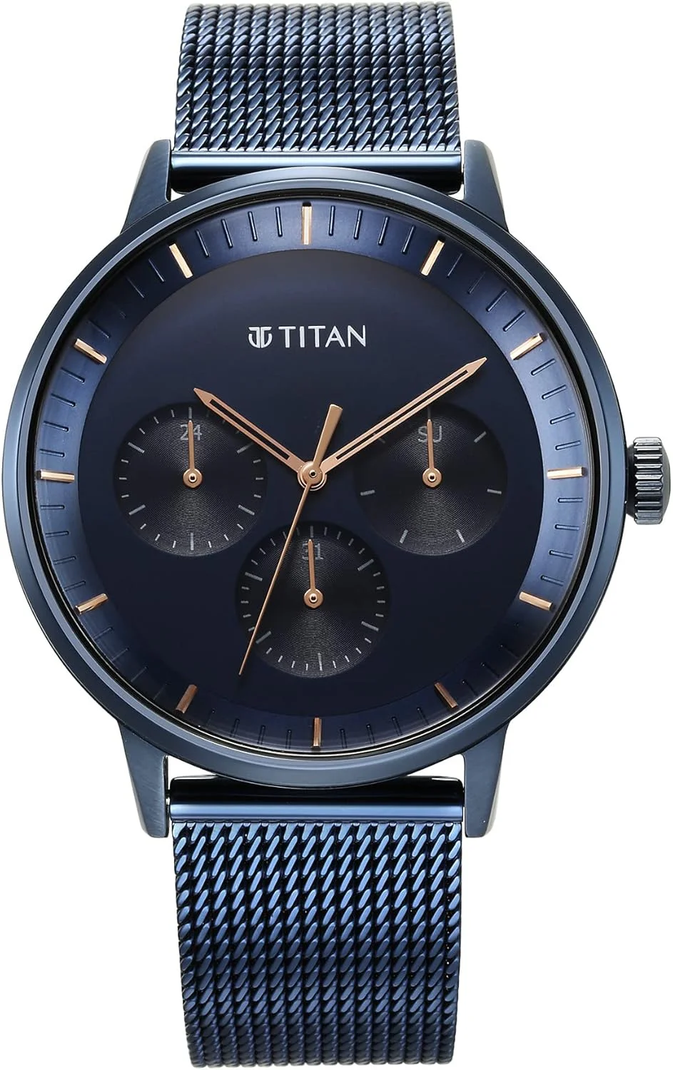 ساعت مچی مردانه تیتان آنالوگ با صفحه آبی و روکش آبی
