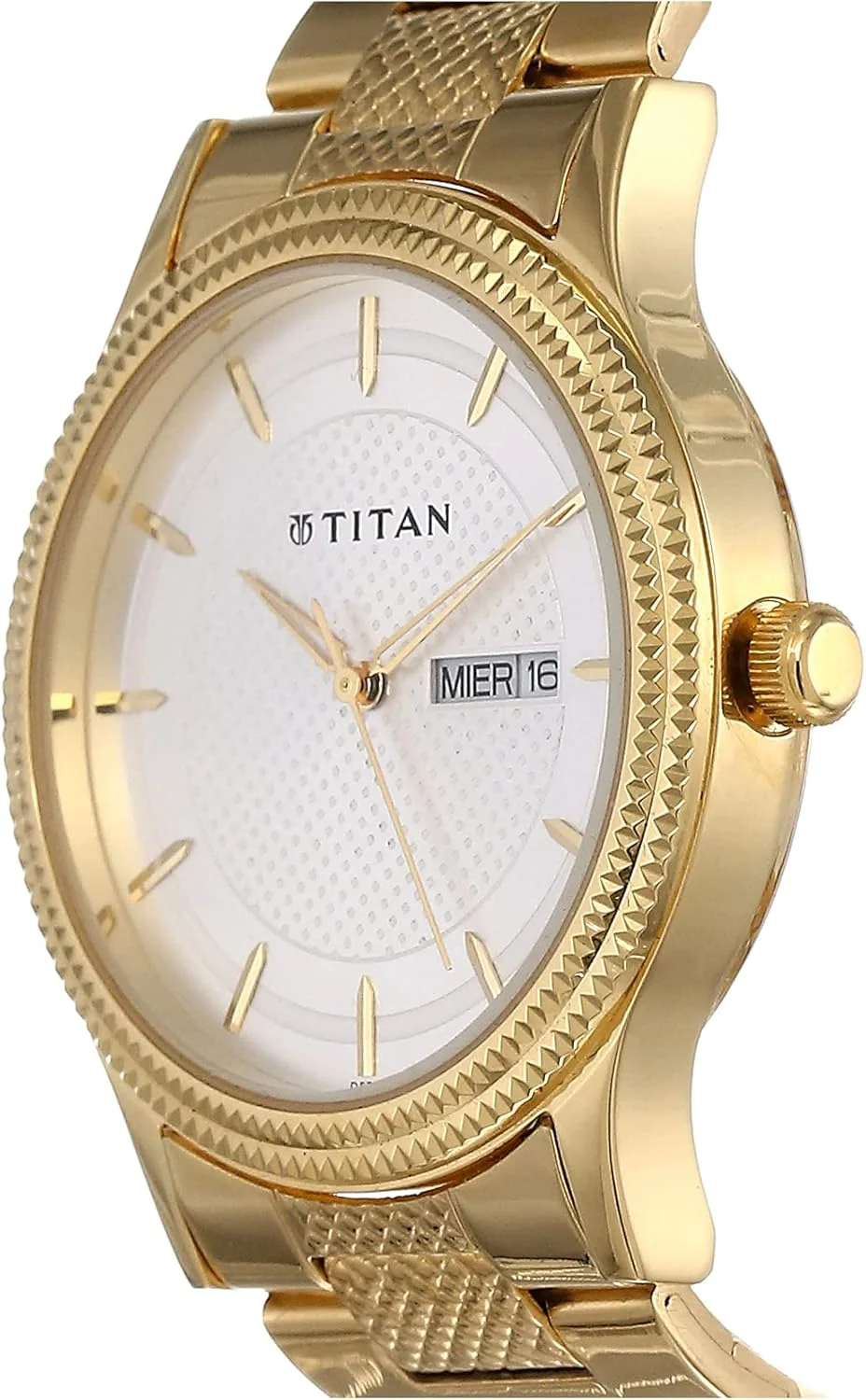 ساعت مچی مردانه تیتان آنالوگ با صفحه نقره ای و بند طلایی استیل - NL1650YM05/NL1650YM05