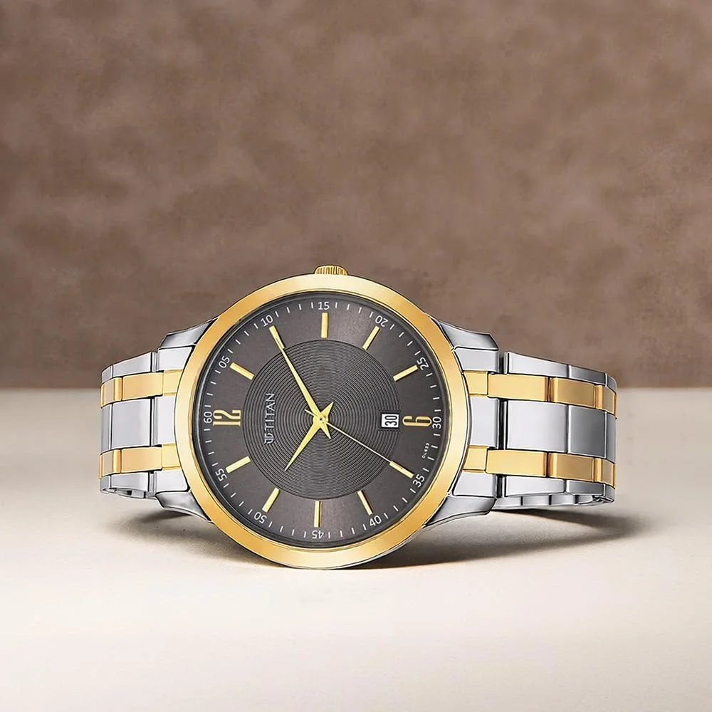 ساعت مچی مردانه تیتان آنالوگ با صفحه قهوه ای مدل 1825BM01