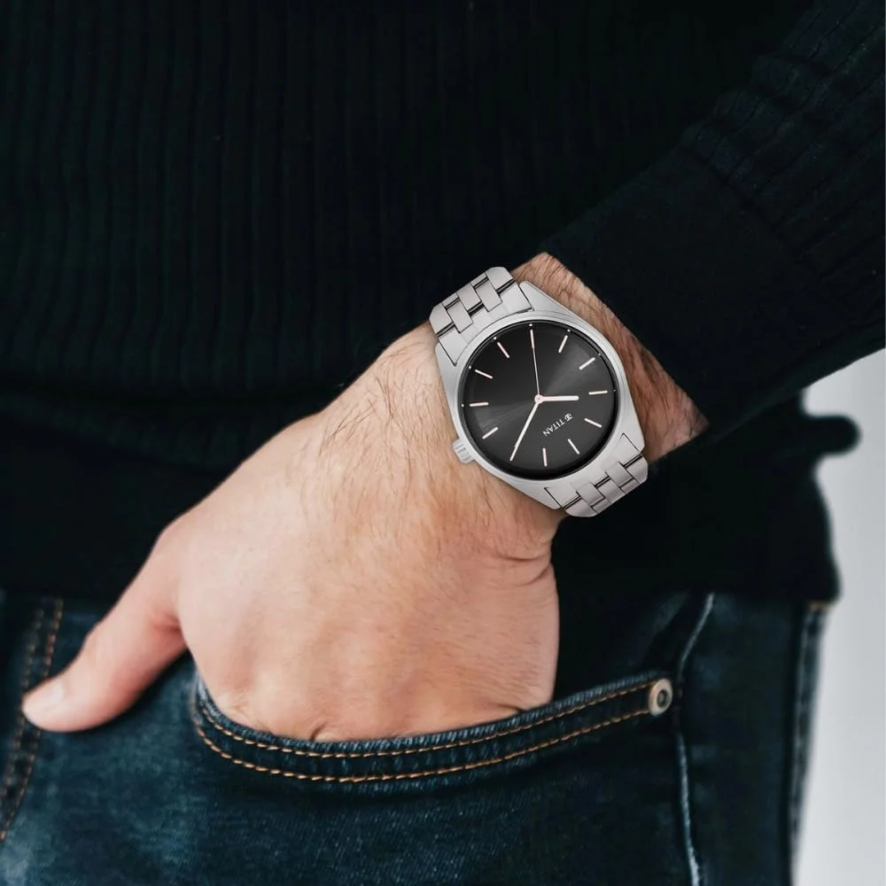 ساعت مچی مردانه تایتان مدل آنالوگ با صفحه مشکی - 1866SM01، مشکی، ساعت آنالوگ