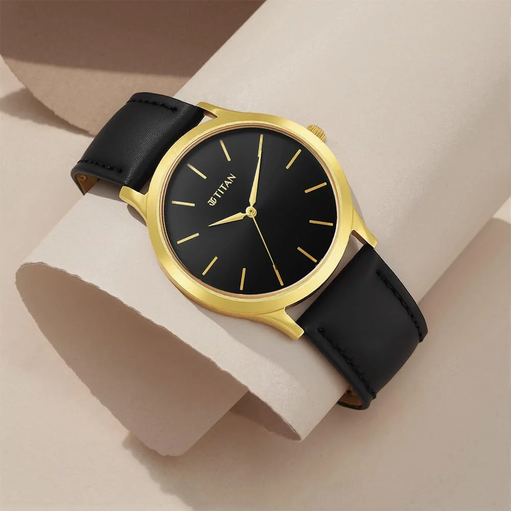 ساعت مچی مردانه تیتان مدل آنالوگ با صفحه مشکی - 1825YL03، رنگ مشکی، بند