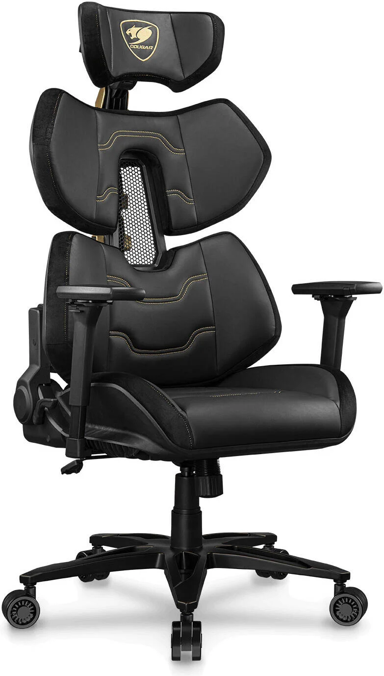 صندلی گیمینگ Cougar Terminator Elite Gold، روکش چرم مصنوعی Hyper-Dura، فوم قالب‌گیری شده با تراکم بالا، پشتی PAFRP، بالابر گازی کلاس 4، دسته‌های 4D، طلایی / مشکی | 3MTREGLB.0001