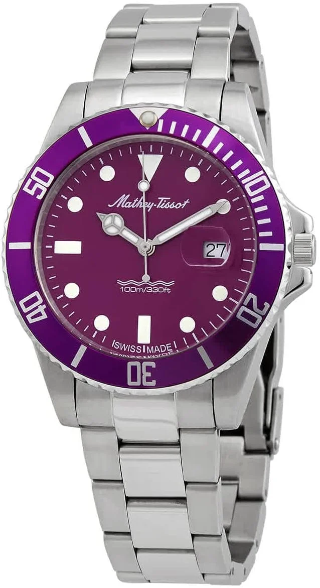 ساعت مچی مردانه متِی تیسو Mathy Vintage کوارتز 42 میلی‌متری با صفحه بنفش مدل H908AVL، موتور کوارتز