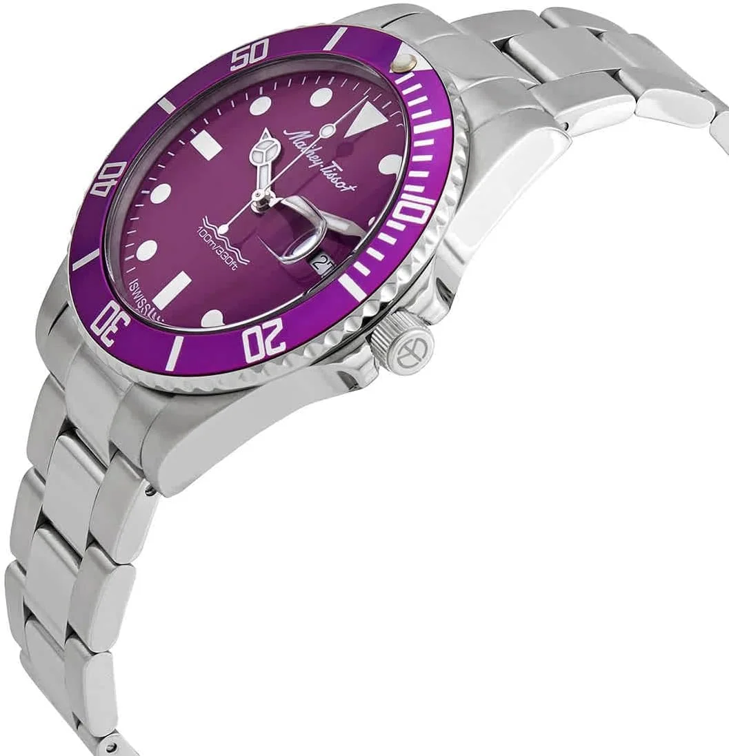 ساعت مچی مردانه متِی تیسو Mathy Vintage کوارتز 42 میلیمتری با صفحه بنفش مدل H908AVL، موتور کوارتز ساعت مچی مردانه متِی تیسو Mathy Vintage کوارتز 42 میلیمتری با صفحه بنفش مدل H908AVL، موتور کوارتز