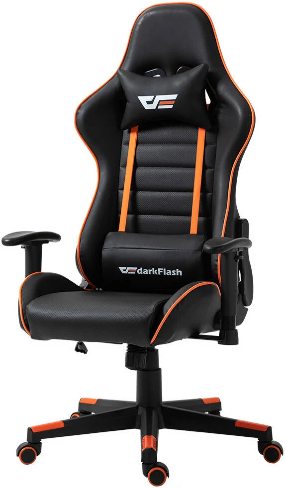 صندلی گیمینگ سری DarkFlash RC350 Butterfly-Function، پشتی پنبه‌ای با تراکم 24 و کوسن صندلی پنبه‌ای، فریم آهنی با ضخامت 1.5 میلی‌متر، قابلیت خوابیدن پشتی تا 160 درجه، مشکی/نارنجی | RC350