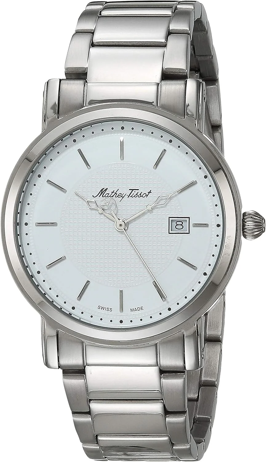 ساعت مچی مردانه Mathey-Tissot، بند استیل ضد زنگ، نقره ای، ساعت غیر رسمی 20 (مدل: H611251MAI)، سفید، سفید، موتور کوارتز