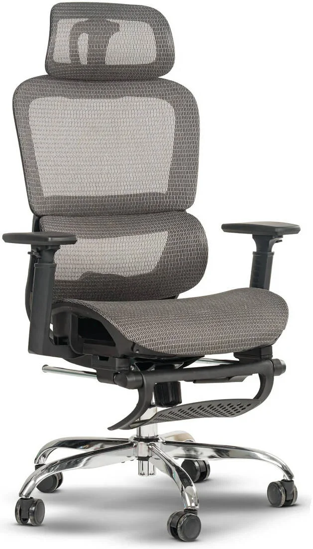 صندلی اداری ارگونومیک DROGO برای کار در منزل، صندلی کامپیوتر با توری تنفسی، صندلی قابل تنظیم، زیرپایی، دسته سه بعدی، تکیه گاه سر دو بعدی و پشتیبانی کمری | صندلی توری برای دفتر/خانه (خاکستری) | DGC112