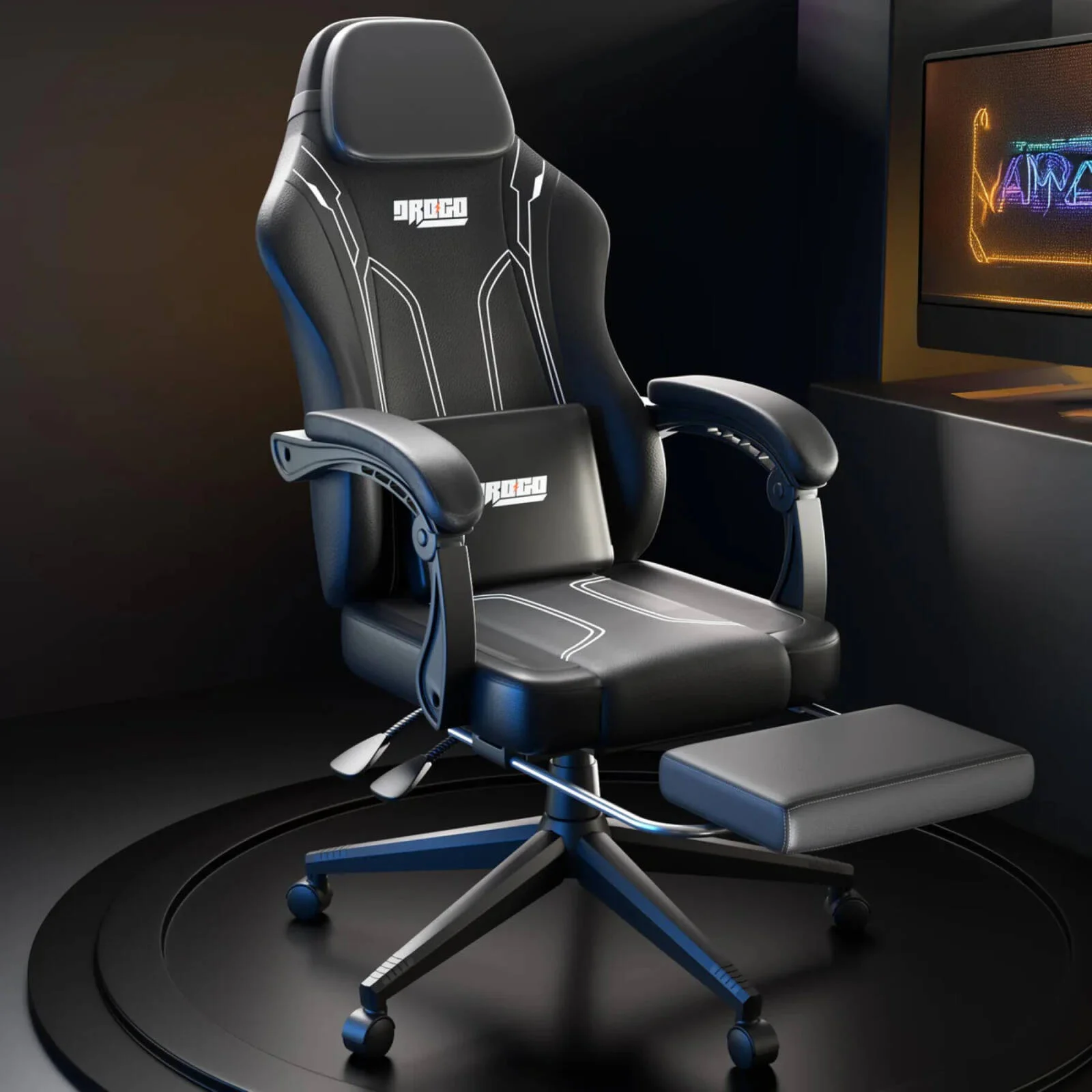 صندلی گیمینگ ارگونومیک DROGO Onyx، صندلی کامپیوتر پشتی بلند با چرم PU، تکیه گاه بازویی متصل، قابل تنظیم، پشتیبانی از سر و کمر، صندلی خانه و محل کار با زیرپایی، تکیه گاه، مشکی اونیکس | DGC012 صندلی گیمینگ ارگونومیک DROGO Onyx، صندلی کامپیوتر پشتی بلند با چرم PU، تکیه گاه بازویی متصل، قابل تنظیم، پشتیبانی از سر و کمر، صندلی خانه و محل کار با زیرپایی، تکیه گاه، مشکی اونیکس | DGC012