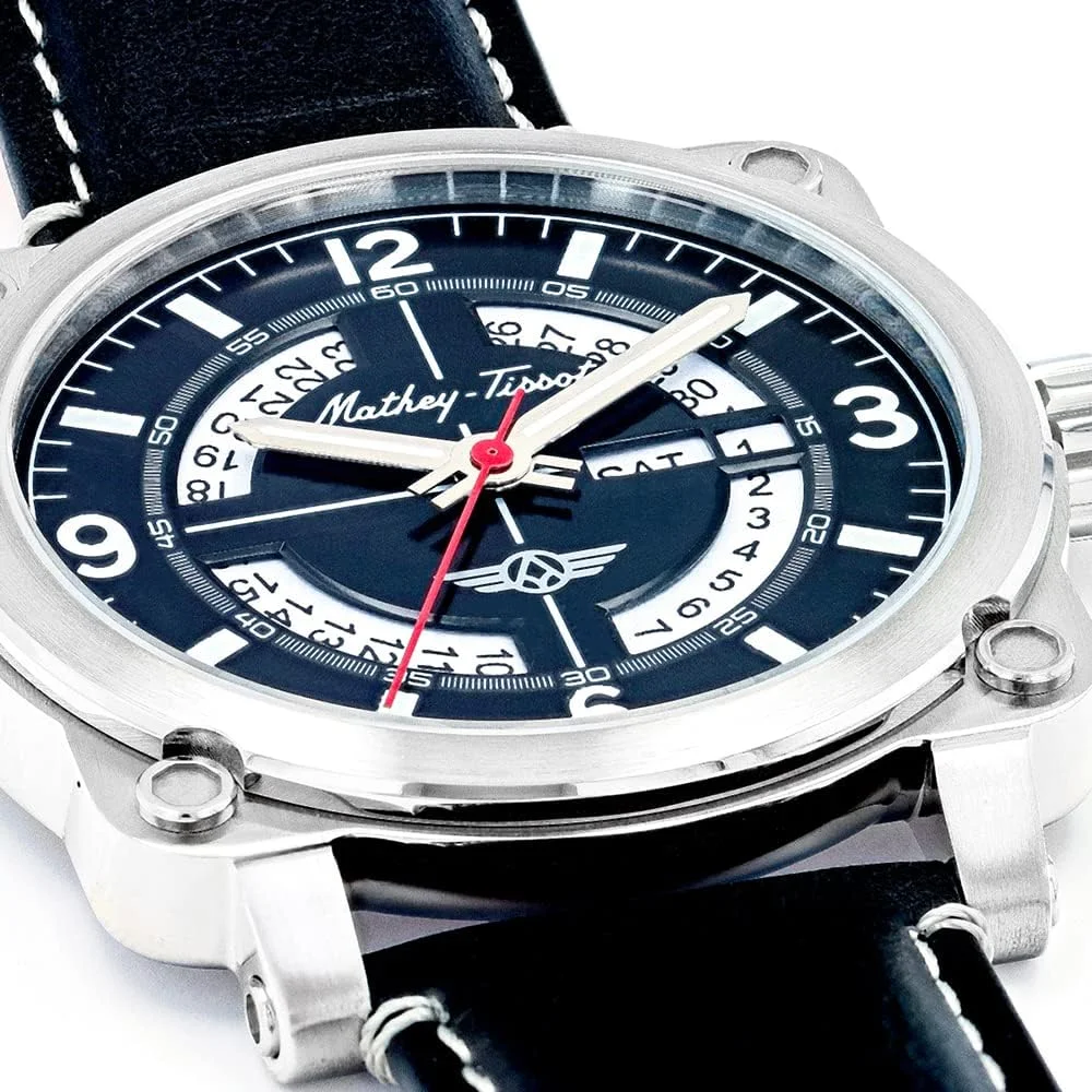 ساعت مچی کوارتز خلبانی مردانه متی تیسوت مدل MTWG6001101، مشکی، 22 میلی متر، ساعت سه عقربه تاریخ دار مجموعه خلبانی متی تیسوت