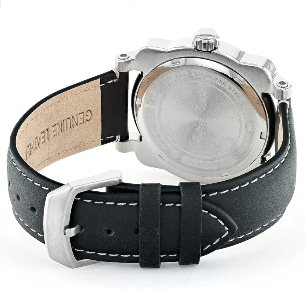 ساعت مچی کوارتز خلبانی مردانه متی تیسوت مدل MTWG6001101، مشکی، 22 میلی متر، ساعت سه عقربه تاریخ دار مجموعه خلبانی متی تیسوت