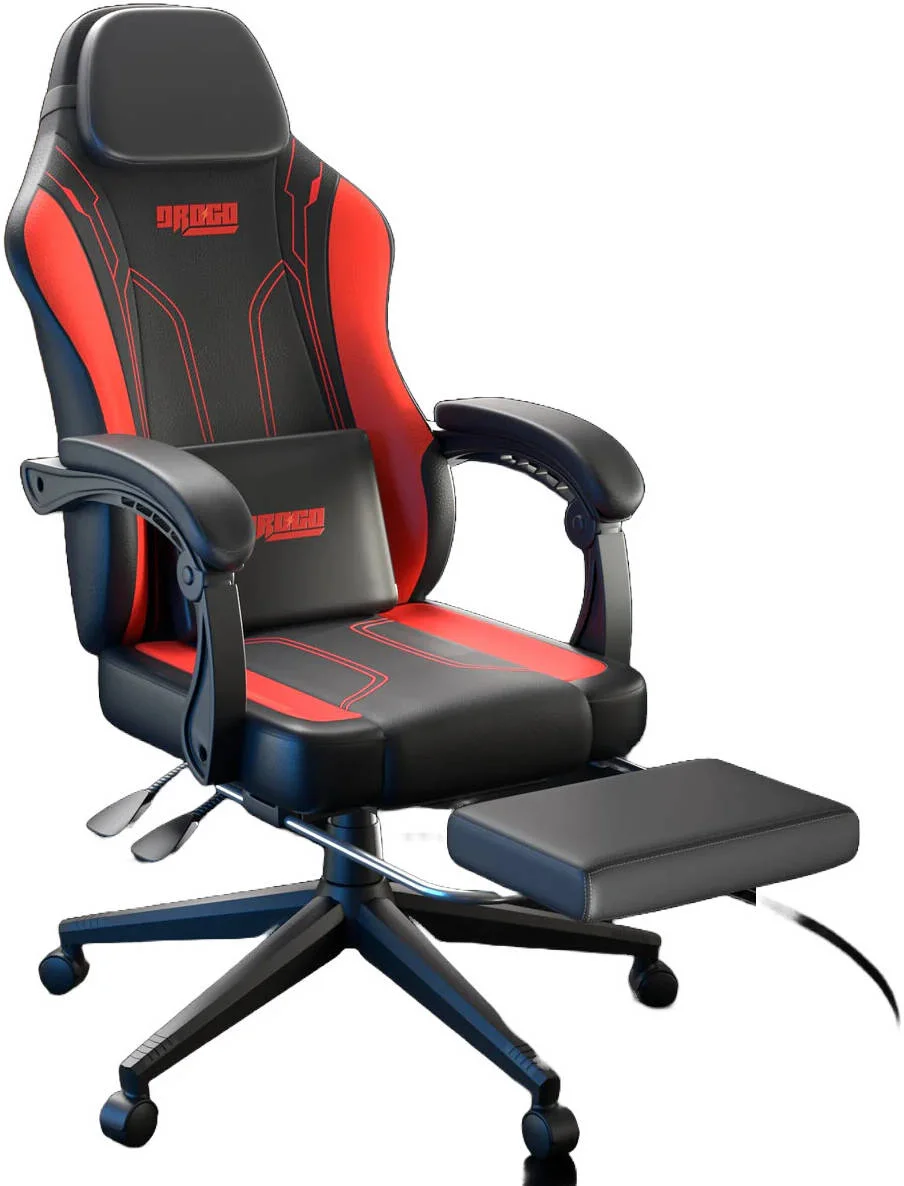 صندلی گیمینگ ارگونومیک DROGO Onyx، صندلی کامپیوتر پشتی بلند با چرم PU، تکیه گاه بازویی متصل، قابل تنظیم، پشتیبانی از سر و کمر، صندلی خانه و دفتر کار با زیرپایی، تکیه گاه، قرمز اونیکس | DGC012