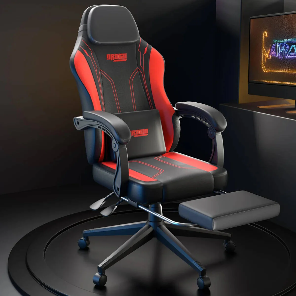 صندلی گیمینگ ارگونومیک DROGO Onyx، صندلی کامپیوتر پشتی بلند با چرم PU، تکیه گاه بازویی متصل، قابل تنظیم، پشتیبانی از سر و کمر، صندلی خانه و دفتر کار با زیرپایی، تکیه گاه، قرمز اونیکس | DGC012 صندلی گیمینگ ارگونومیک DROGO Onyx، صندلی کامپیوتر پشتی بلند با چرم PU، تکیه گاه بازویی متصل، قابل تنظیم، پشتیبانی از سر و کمر، صندلی خانه و دفتر کار با زیرپایی، تکیه گاه، قرمز اونیکس | DGC012