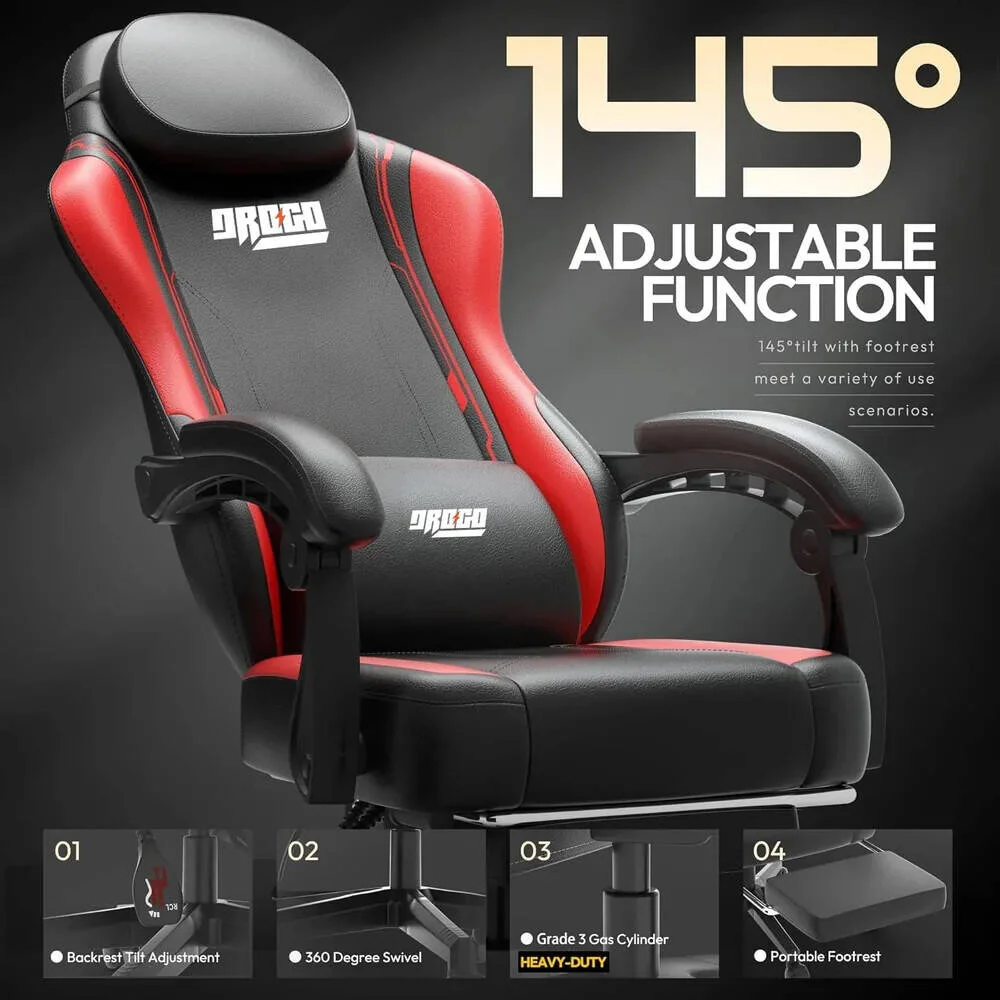 صندلی گیمینگ ارگونومیک DROGO Onyx، صندلی کامپیوتر پشتی بلند با چرم PU، تکیه گاه بازویی متصل، قابل تنظیم، پشتیبانی از سر و کمر، صندلی خانه و دفتر کار با زیرپایی، تکیه گاه، قرمز اونیکس | DGC012 صندلی گیمینگ ارگونومیک DROGO Onyx، صندلی کامپیوتر پشتی بلند با چرم PU، تکیه گاه بازویی متصل، قابل تنظیم، پشتیبانی از سر و کمر، صندلی خانه و دفتر کار با زیرپایی، تکیه گاه، قرمز اونیکس | DGC012