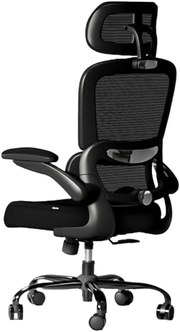 صندلی اداری ارگونومیک ممتاز DROGO برای کار در منزل، صندلی پشتی بلند با نشیمنگاه قابل تنظیم، پشتیبانی کمری و تکیه گاه سر، دسته های تاشو و قابلیت خوابیدن، صندلی توری برای دفتر/خانه (مشکی) | DGC108