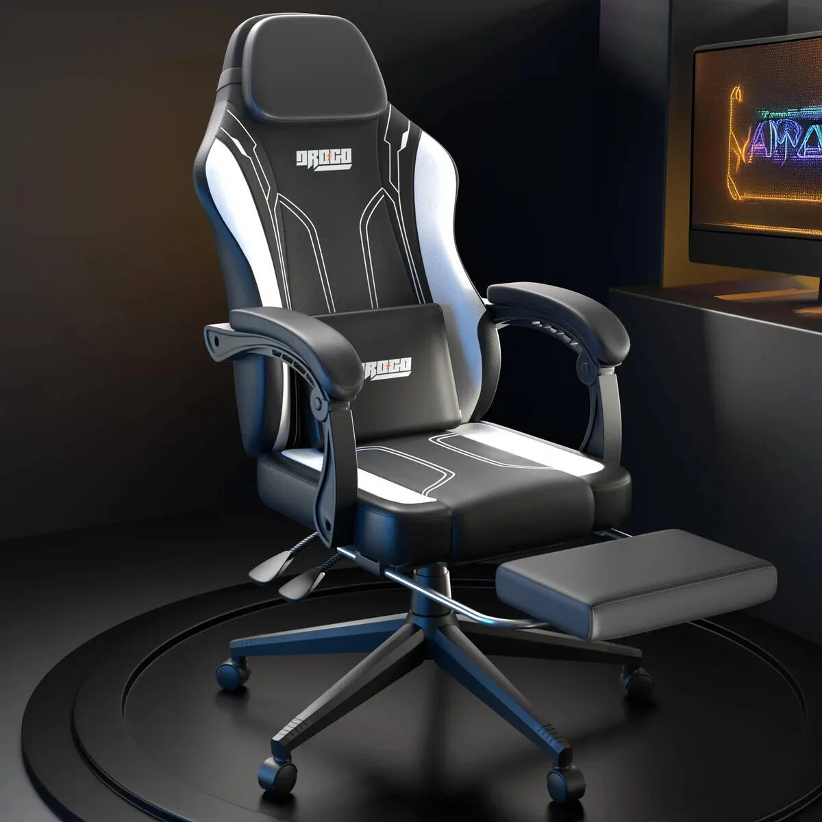 صندلی گیمینگ ارگونومیک DROGO Onyx، صندلی کامپیوتر پشتی بلند با چرم PU، تکیه گاه بازویی متصل، قابل تنظیم، پشتیبانی از سر و کمر، صندلی خانه و محل کار با زیرپایی، تکیه گاه، سفید اونیکس | DGC012 صندلی گیمینگ ارگونومیک DROGO Onyx، صندلی کامپیوتر پشتی بلند با چرم PU، تکیه گاه بازویی متصل، قابل تنظیم، پشتیبانی از سر و کمر، صندلی خانه و محل کار با زیرپایی، تکیه گاه، سفید اونیکس | DGC012